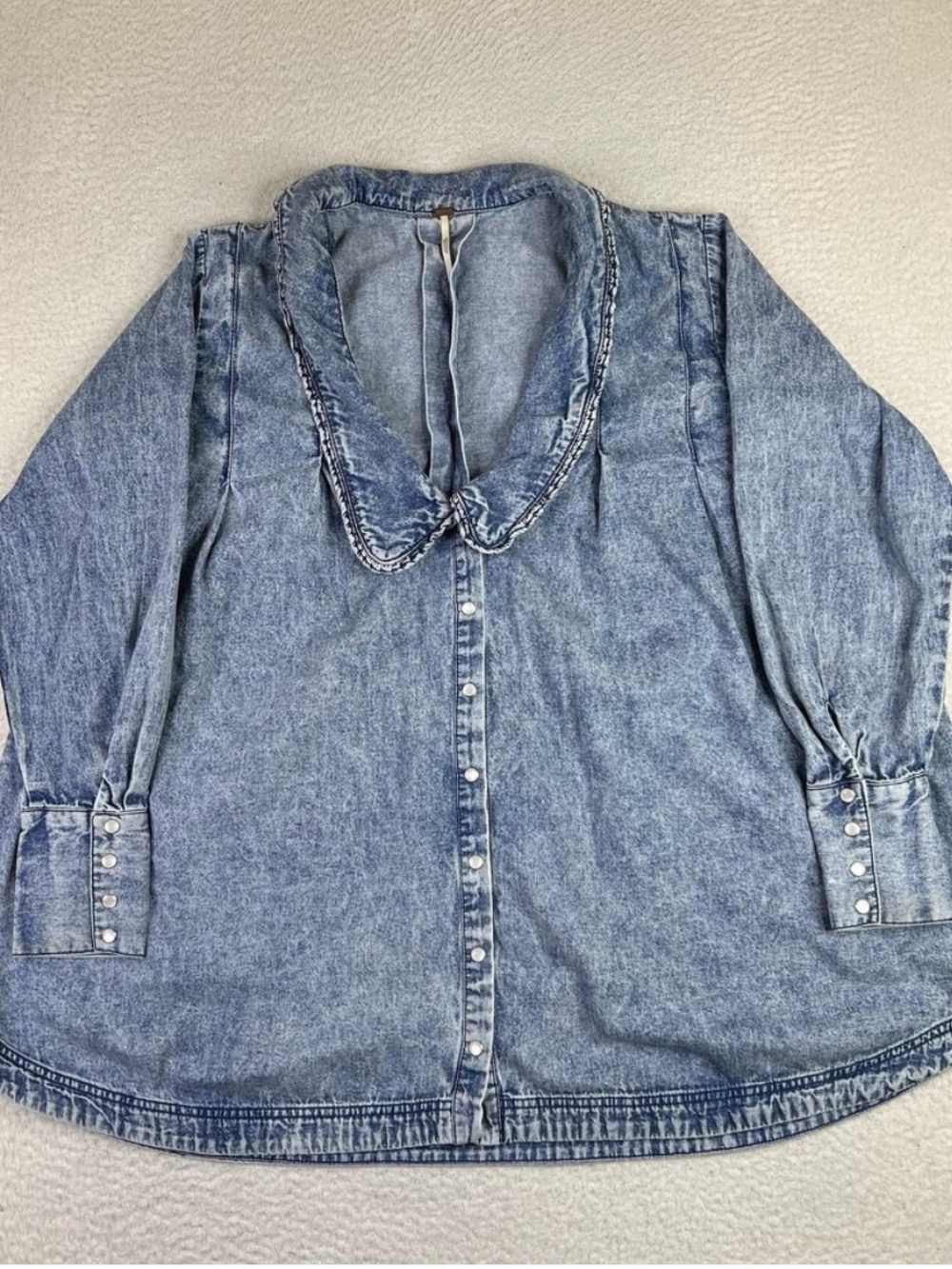 Free People Light Wash Denim Button-Up Top with Peter Pan Collar - Light Blue